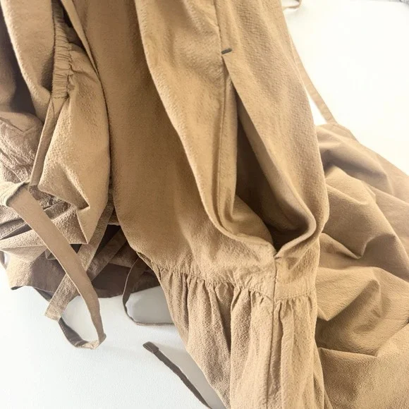 Everlane Brown Midi Pinafore Dress 6 Tiered Cotton Granola Boho Festival Capsule - Picture 5 of 9